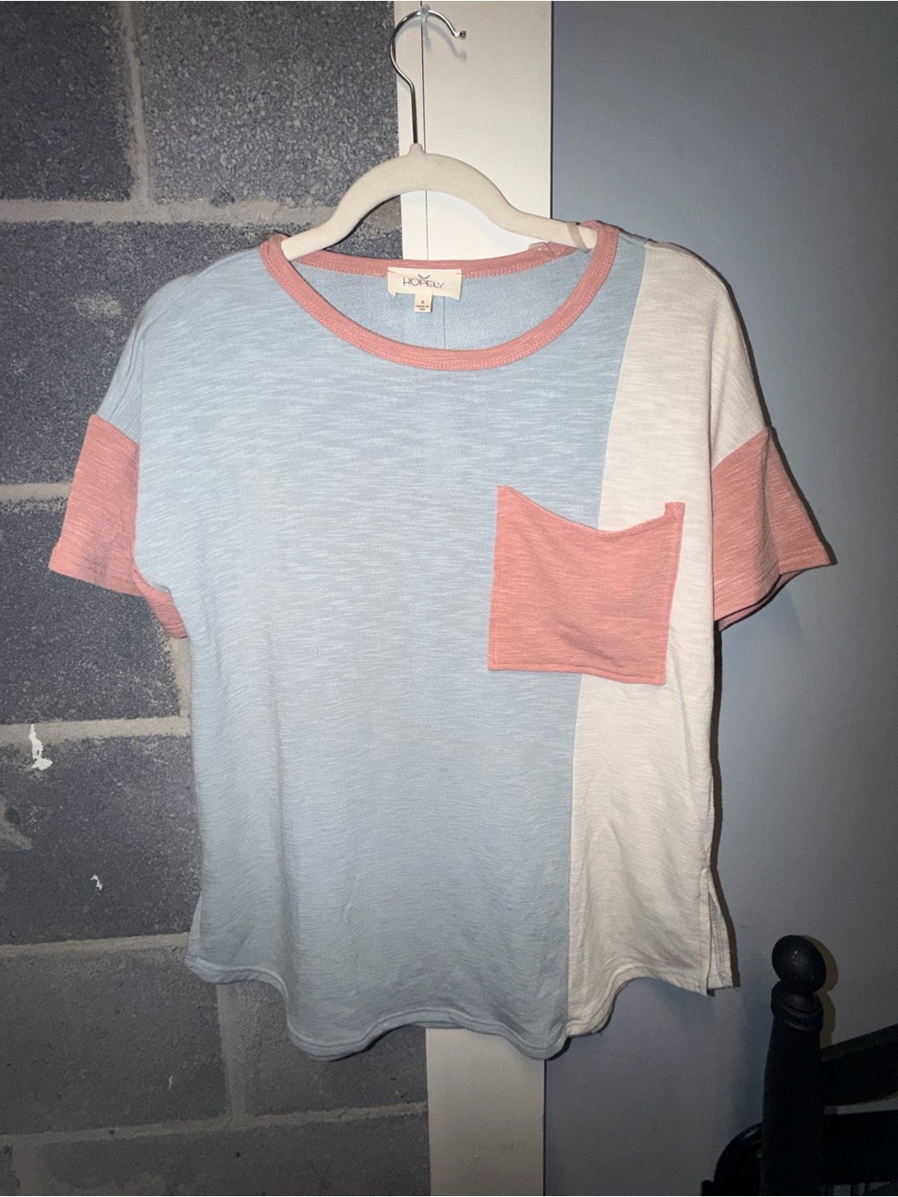 Light Blue & Coral Colorblock Pocket Tee - Knox Rose